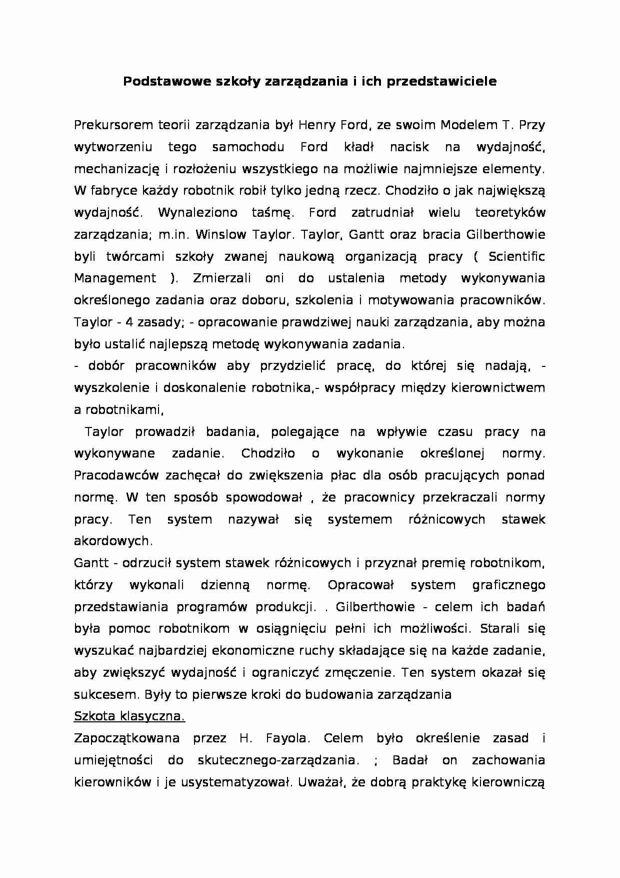Podstawowe szkoły zarządzania i ich przedstawiciele - strona 1