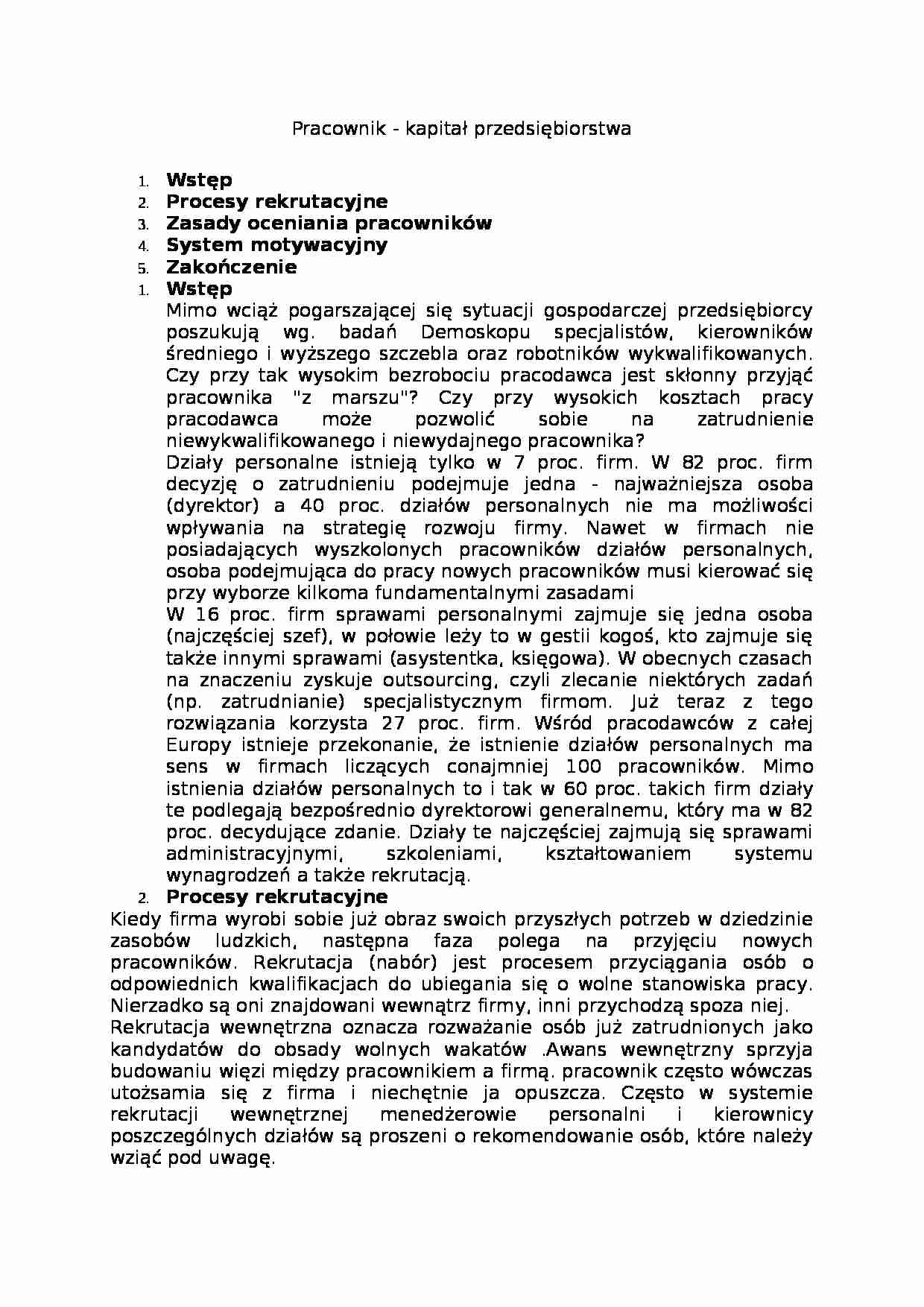 Pracownik-kapitał przedsiębiorstwa - Procesy rekrutacyjne - strona 1