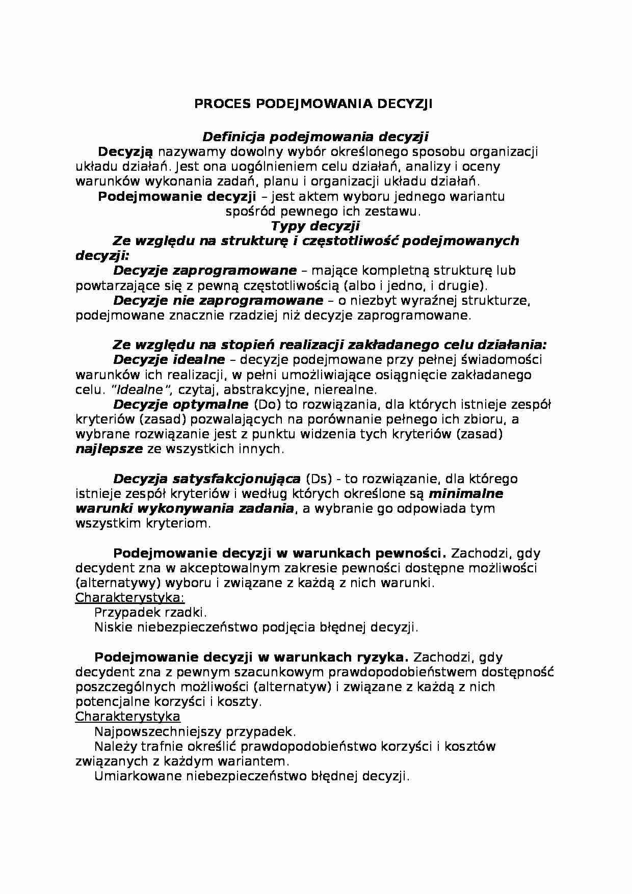Proces podejmowania decyzji - Analiza ekonomiczna - strona 1