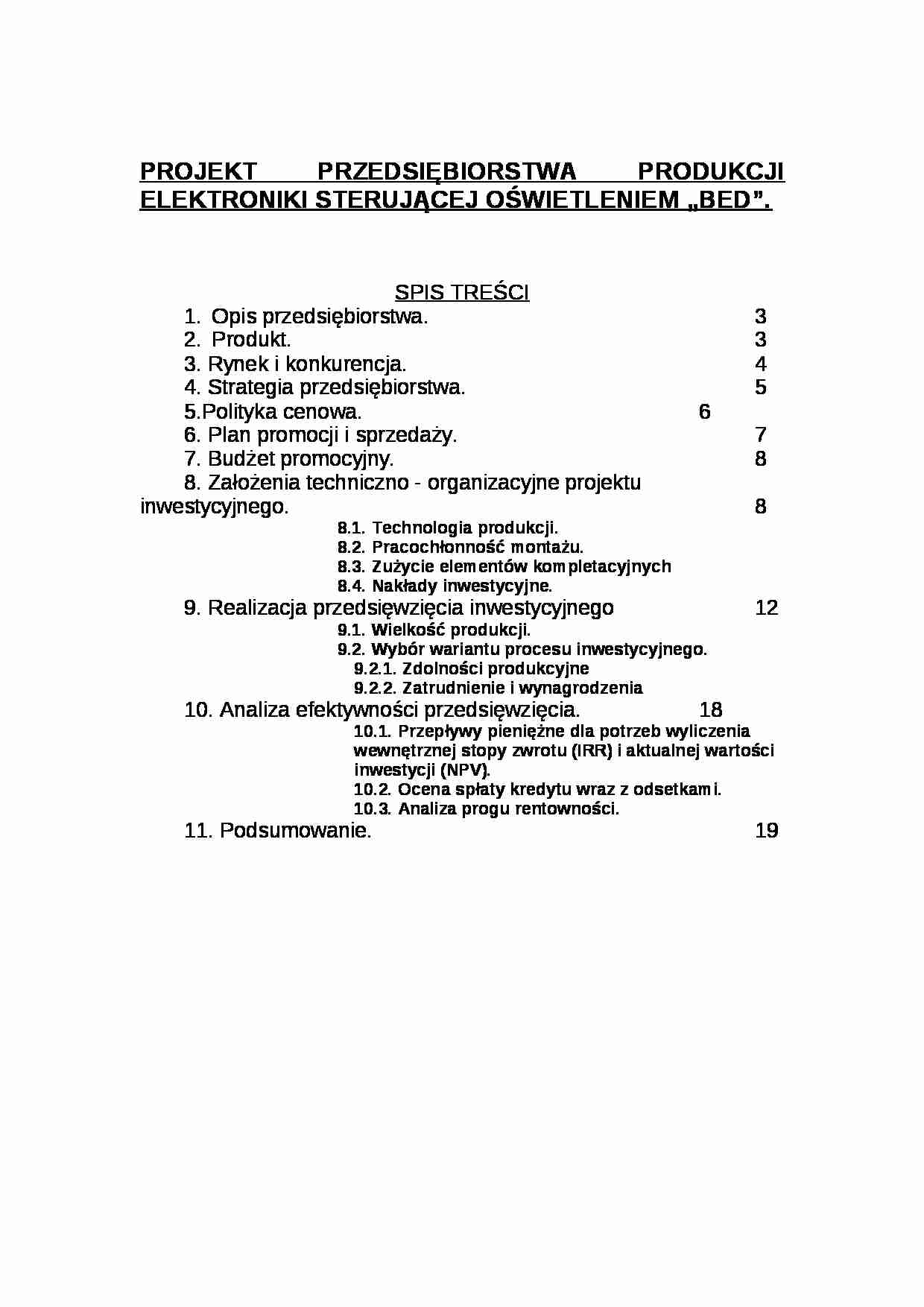Projekt przedsiębiorstwa produkcji elektroniki - strona 1