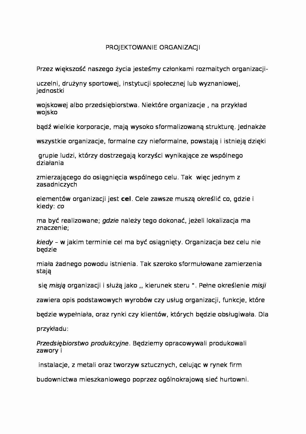 Projektowanie organizacji - Przedsiębiorstwo produkcyjne - strona 1