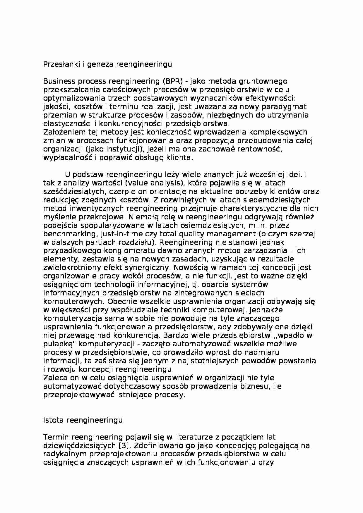 Przesłanki i geneza reengineeringu  - strona 1
