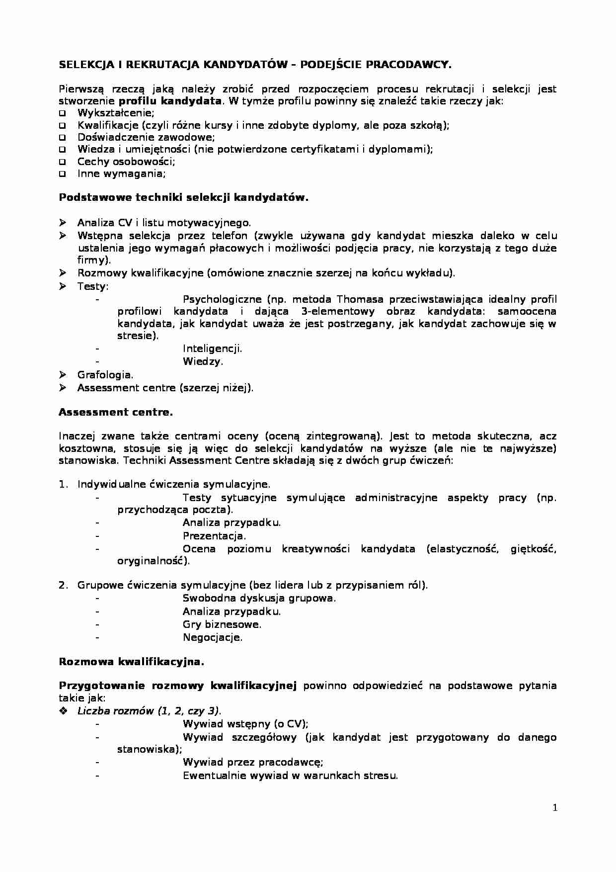 Rekrutacja i selekcja pracowników - strona 1