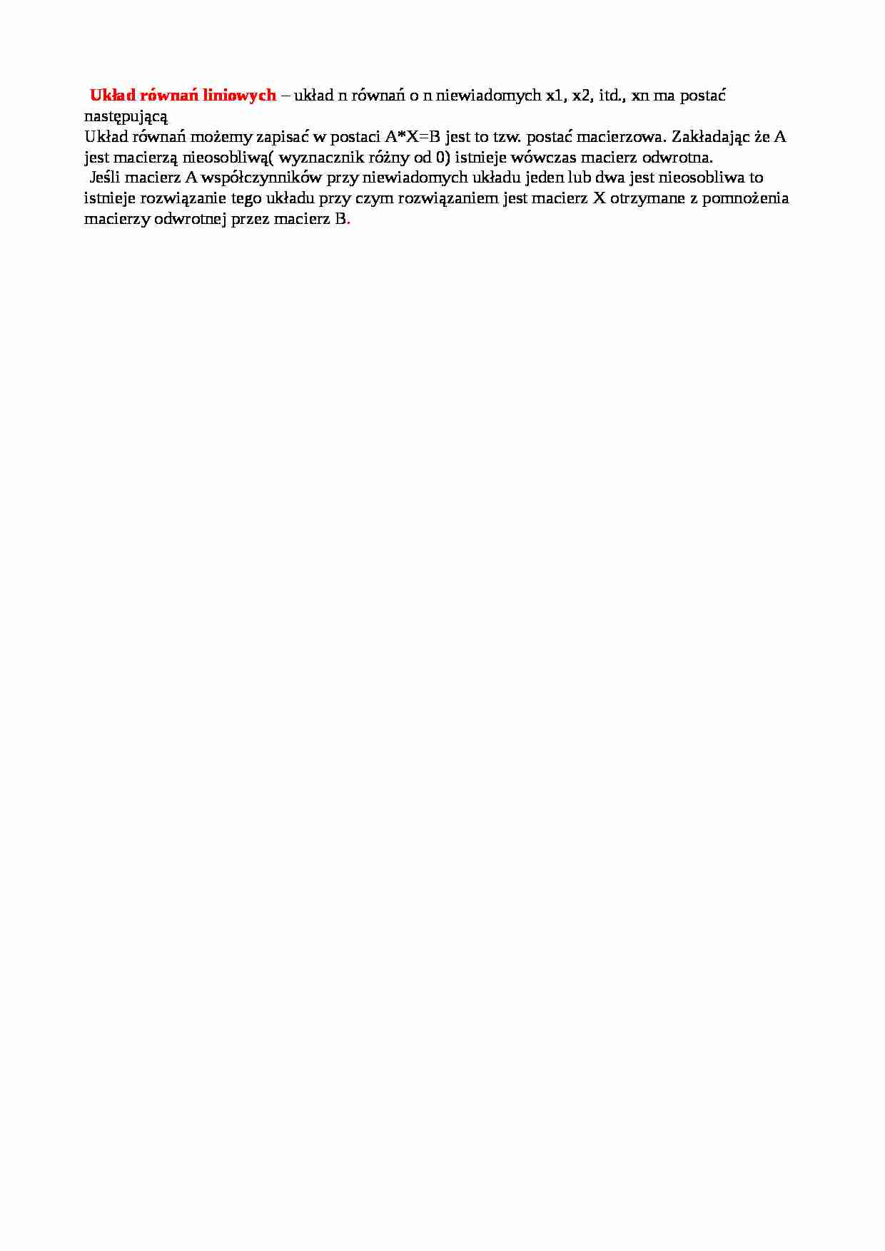 Układ równań liniowych - strona 1
