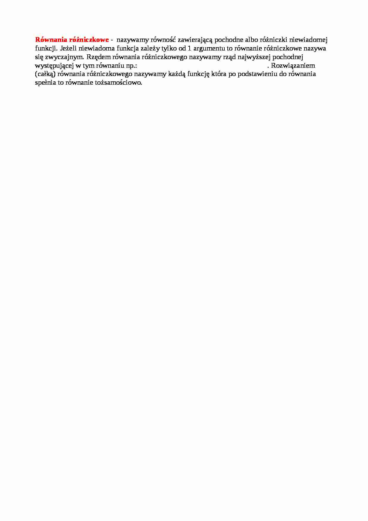 Równania różniczkowe-definicja - strona 1