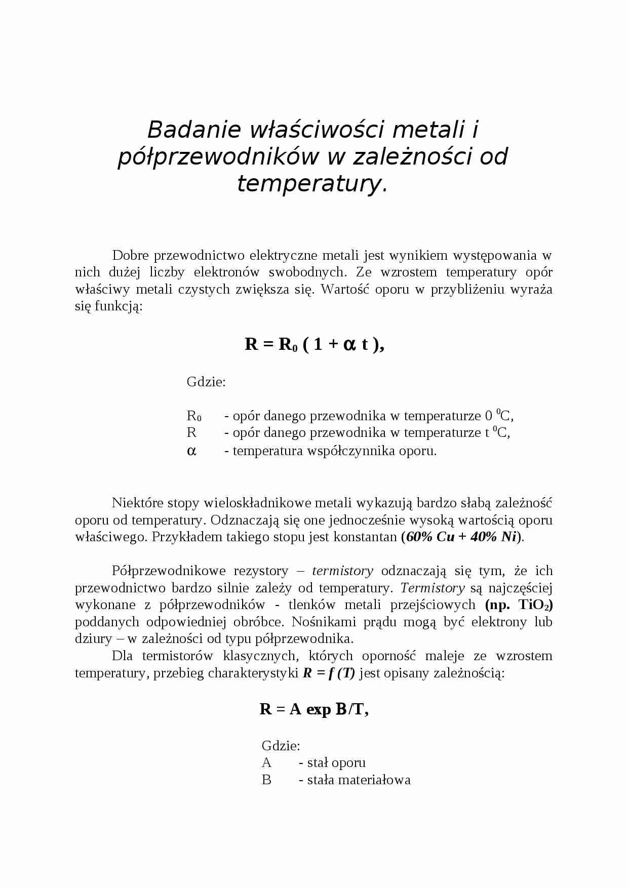 Badanie właściwości metali i półprzewodników  - strona 1