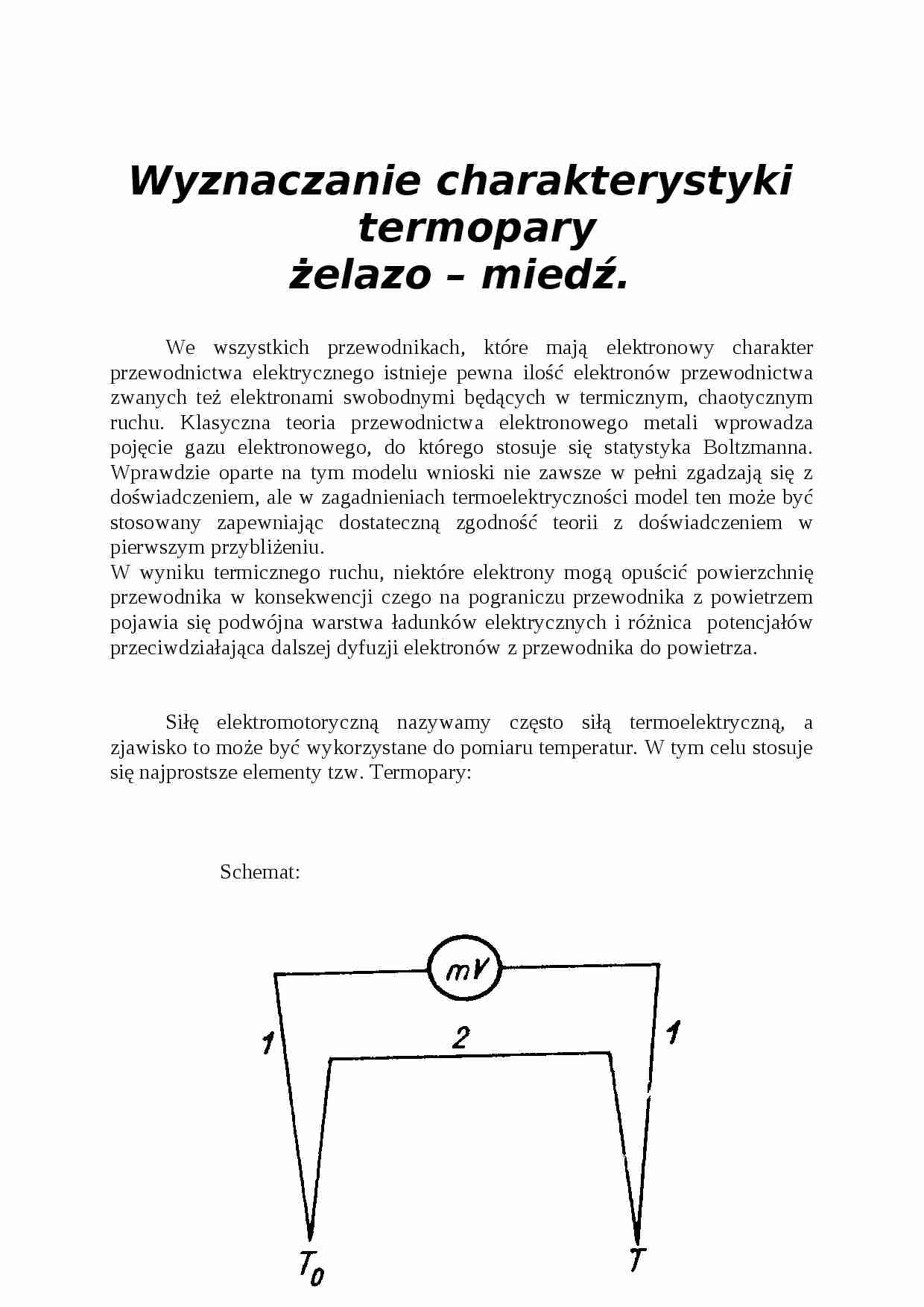 Wyznaczanie charakterystyki termopary żelazo-miedź - strona 1