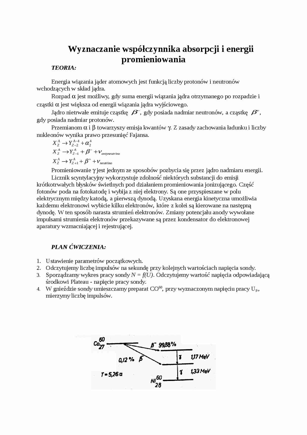 Wyznaczanie współczynnika absorpcji i energii promieniowania - strona 1