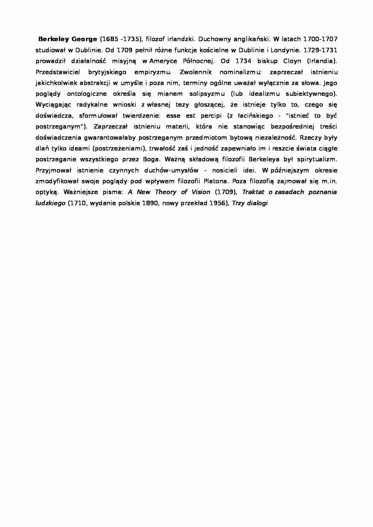 Berkeley George-życiorys - strona 1