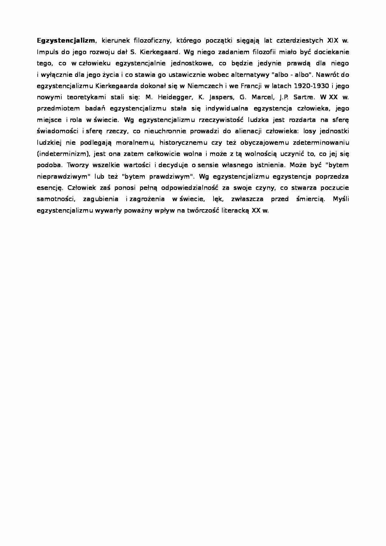 Egzystencjalizm-opracowanie - strona 1