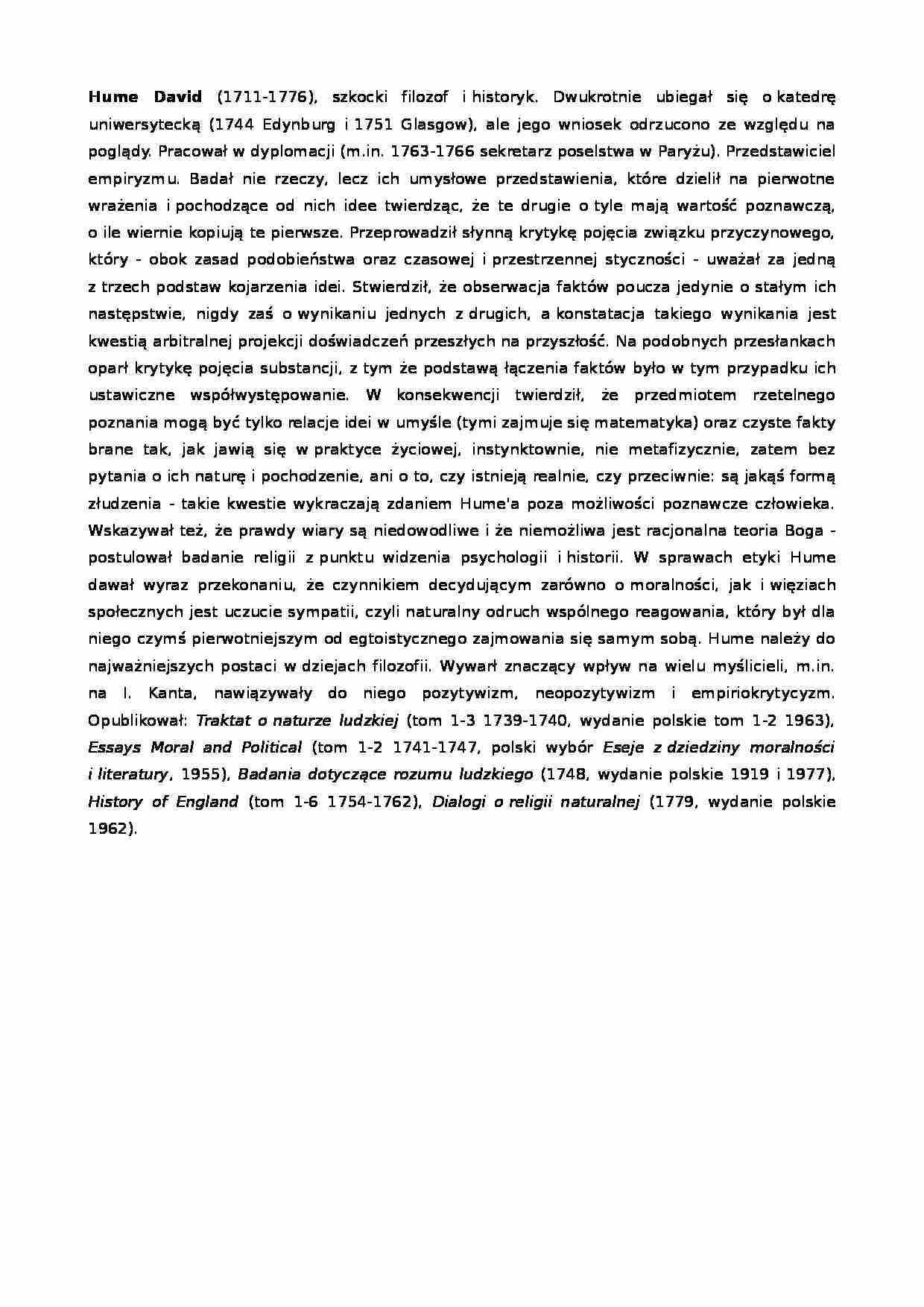 Hume David-życiorys - strona 1