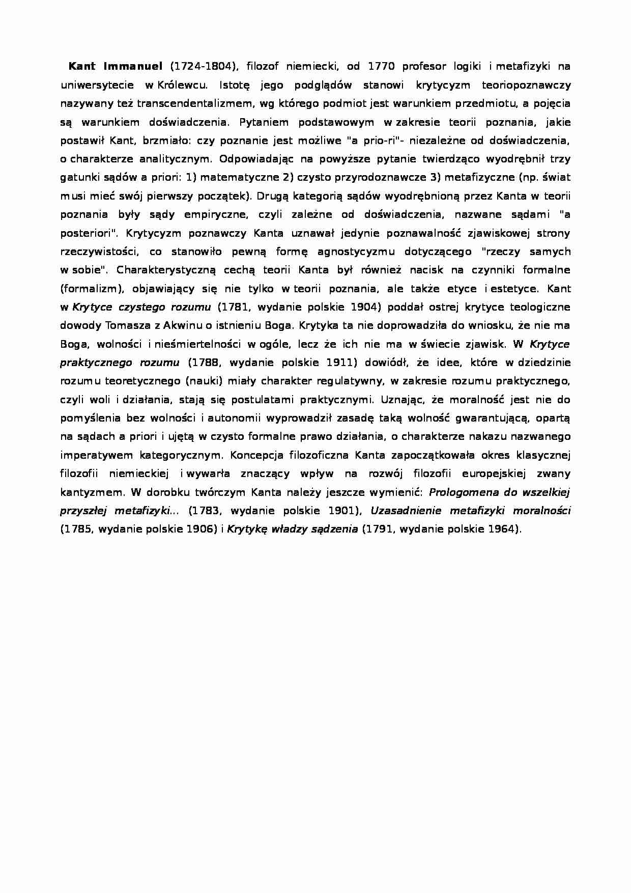 Kant Immanuel-opracowanie - strona 1