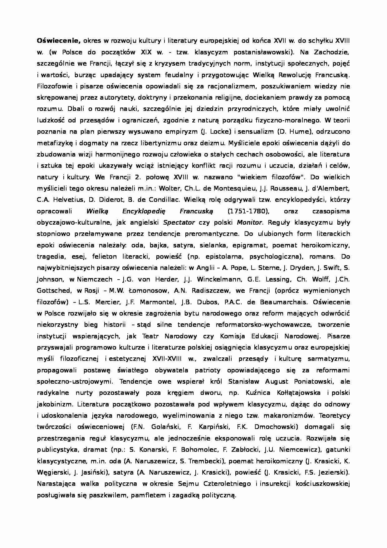 Oświecenie-opracowanie epoki - strona 1