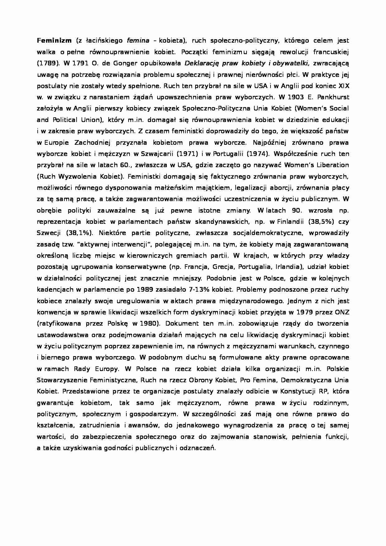 Feminizm-opracowanie - strona 1