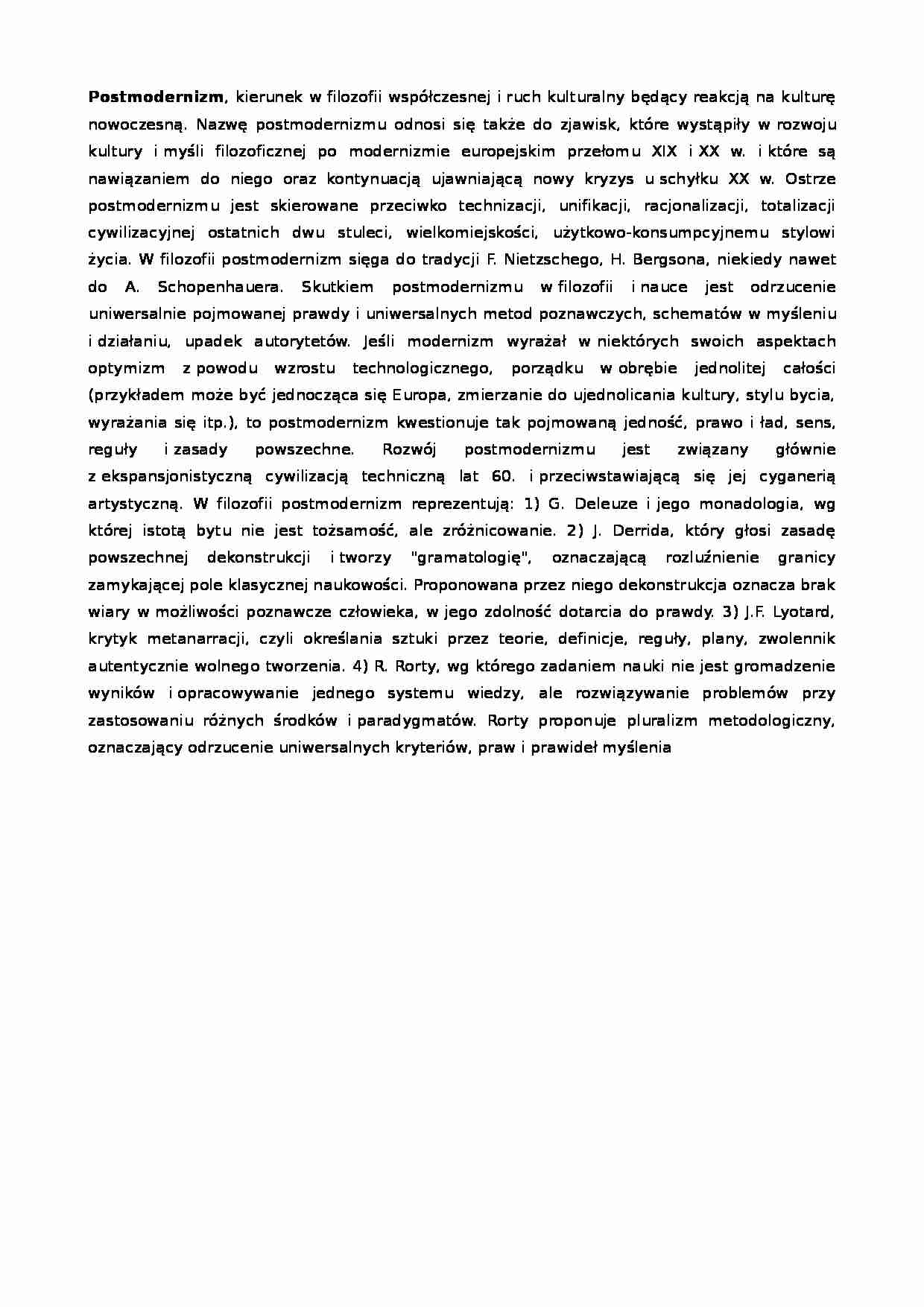Postmodernizm-opracowanie - strona 1