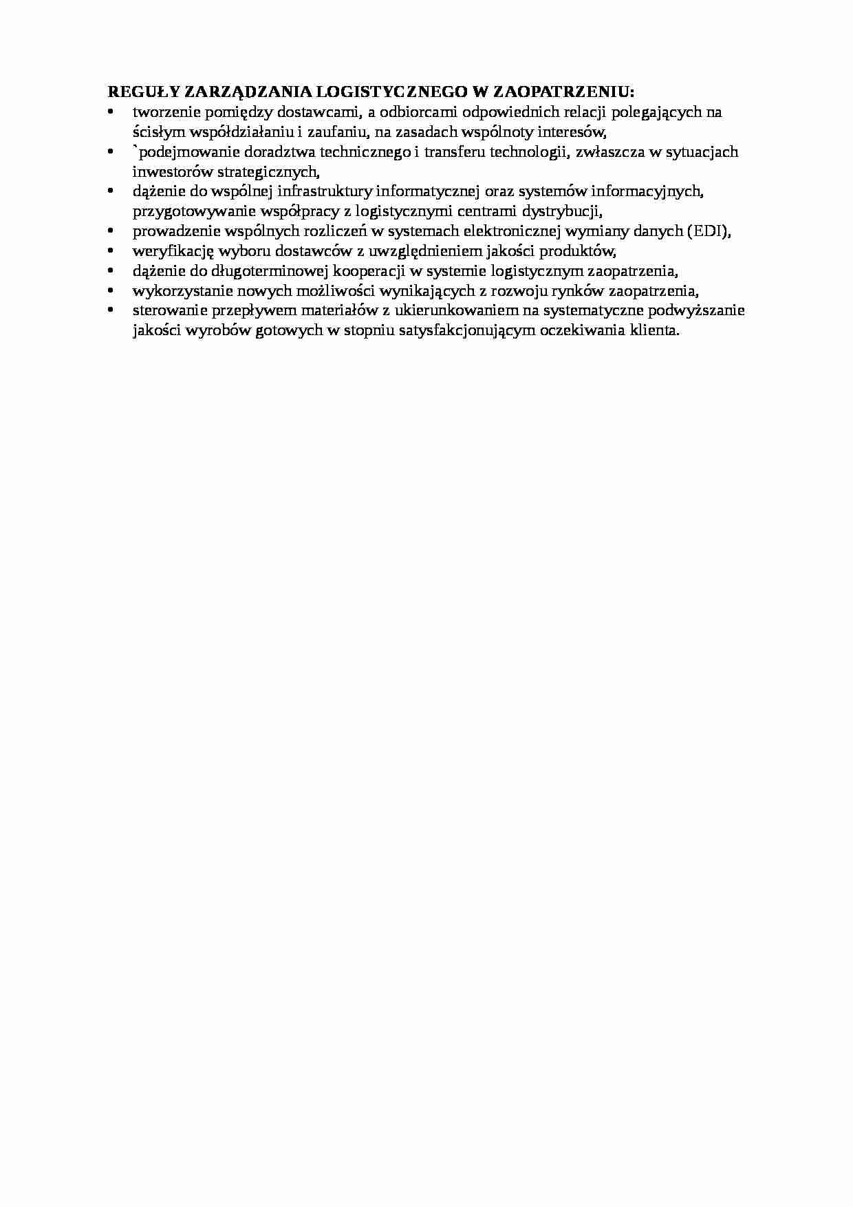 Reguły zarządzania logistycznego w zaopatrzeniu - strona 1