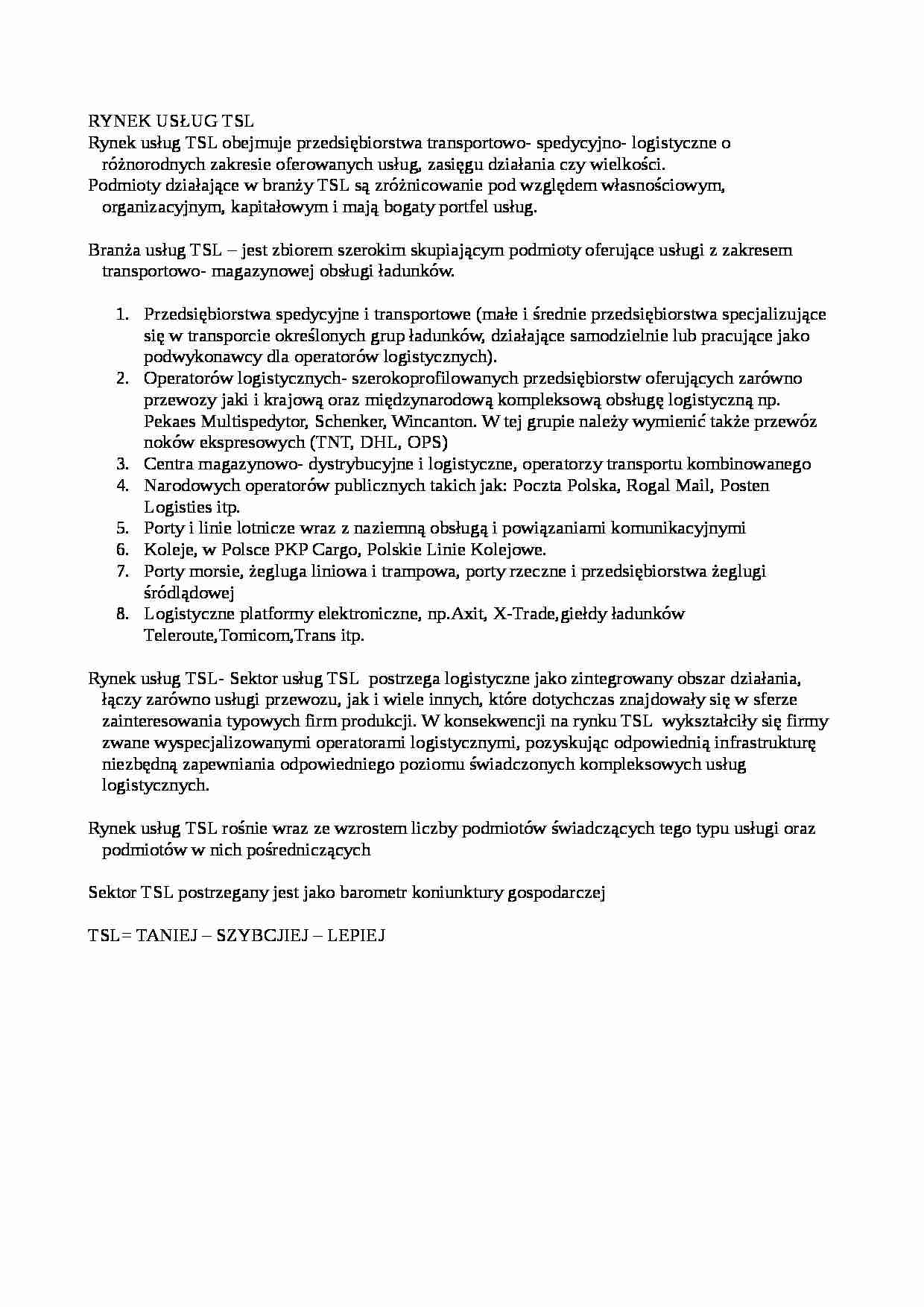 Rynek usług TSL - strona 1