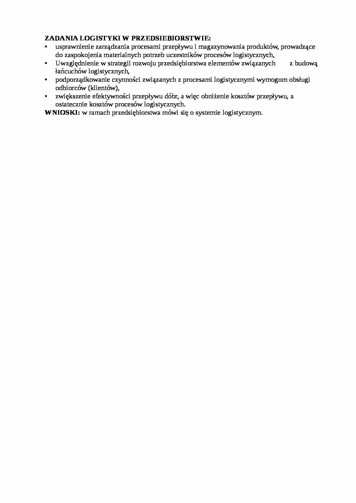 Zadaia logistyki w przedsiębiorstwie - strona 1