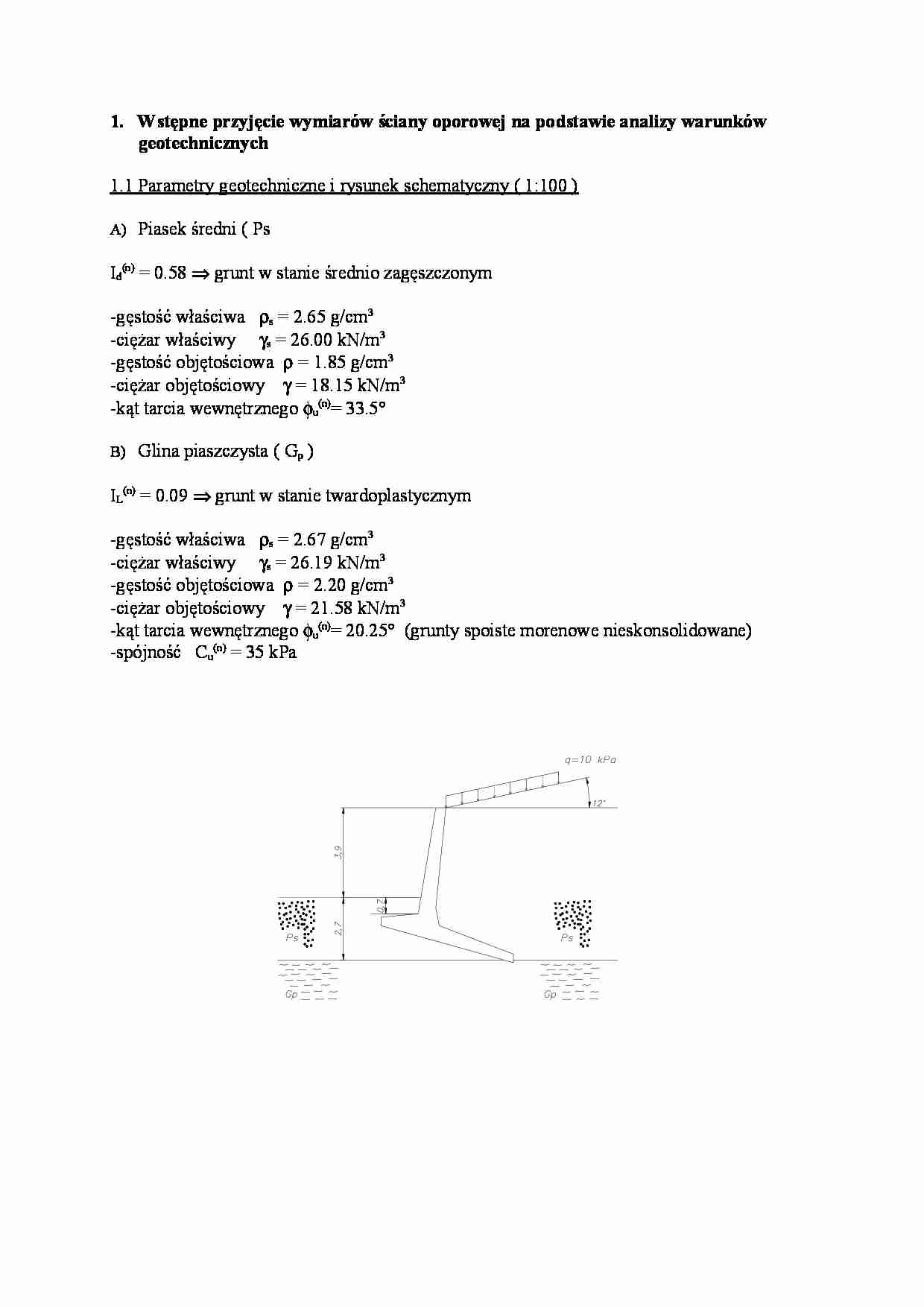 Wymiary sciany oporowej na apodstawie analizy warunków geotechnicznych - strona 1