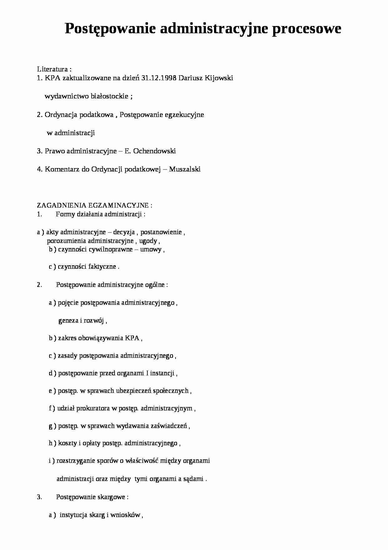 Postępowanie administracyjne - zagadnienia egzaminacyjne - strona 1