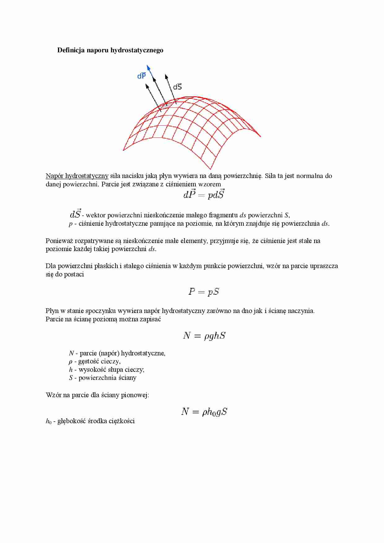 Definicja naporu hydrostatycznego - strona 1