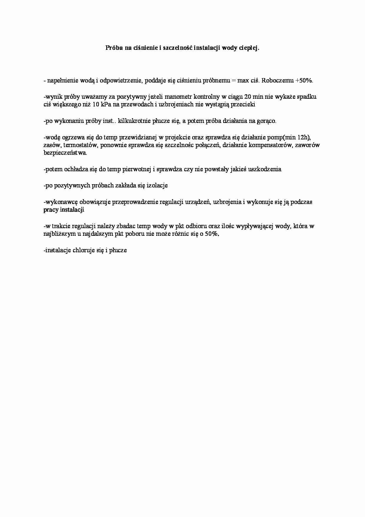 Próba na ciśnienie i szczelność instalacji wody ciepłej - strona 1