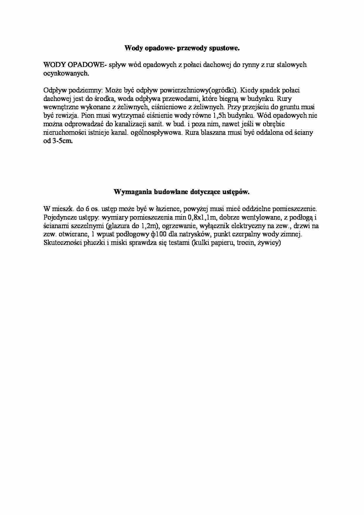 Wody opadowe-przewody spustowe i wymagania budowlane dotyczące ustępów - strona 1