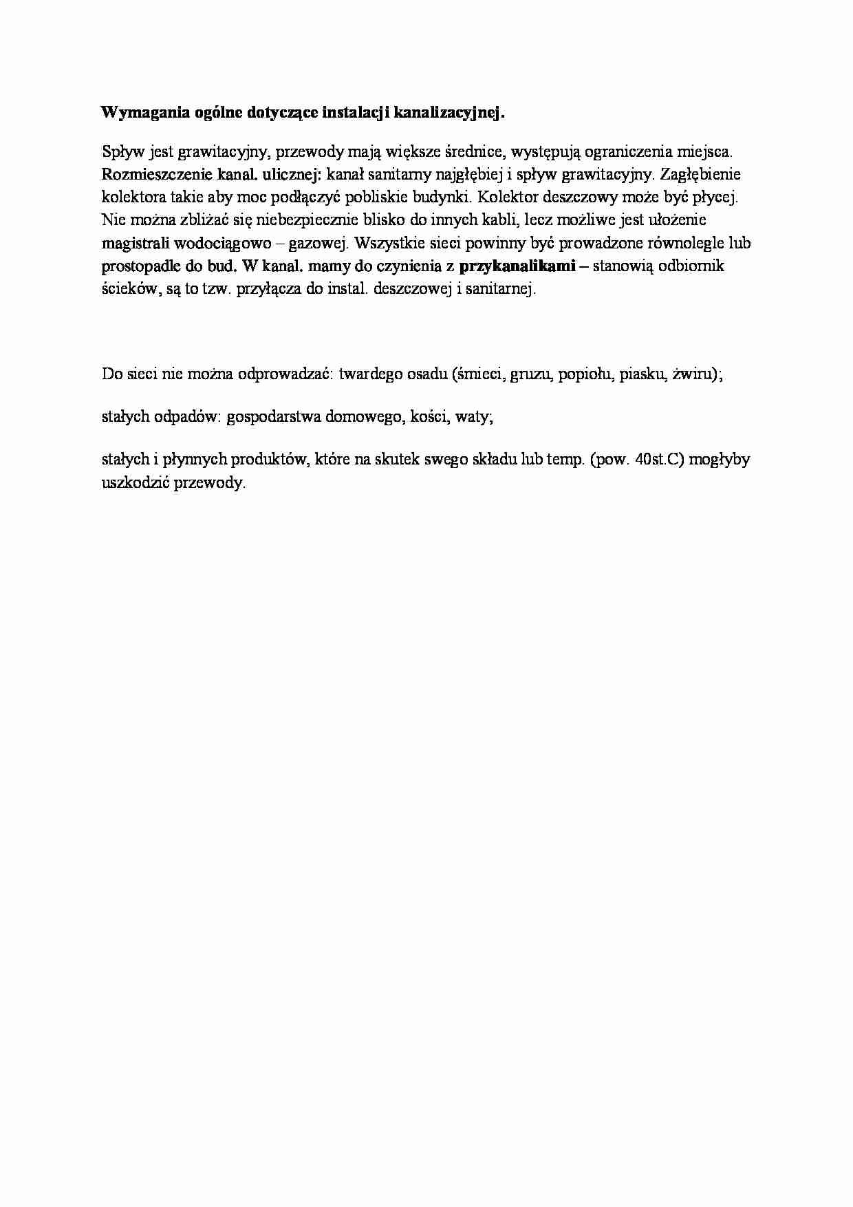 Wymagania ogólne dotyczące instalacji kanalizacyjnej - strona 1