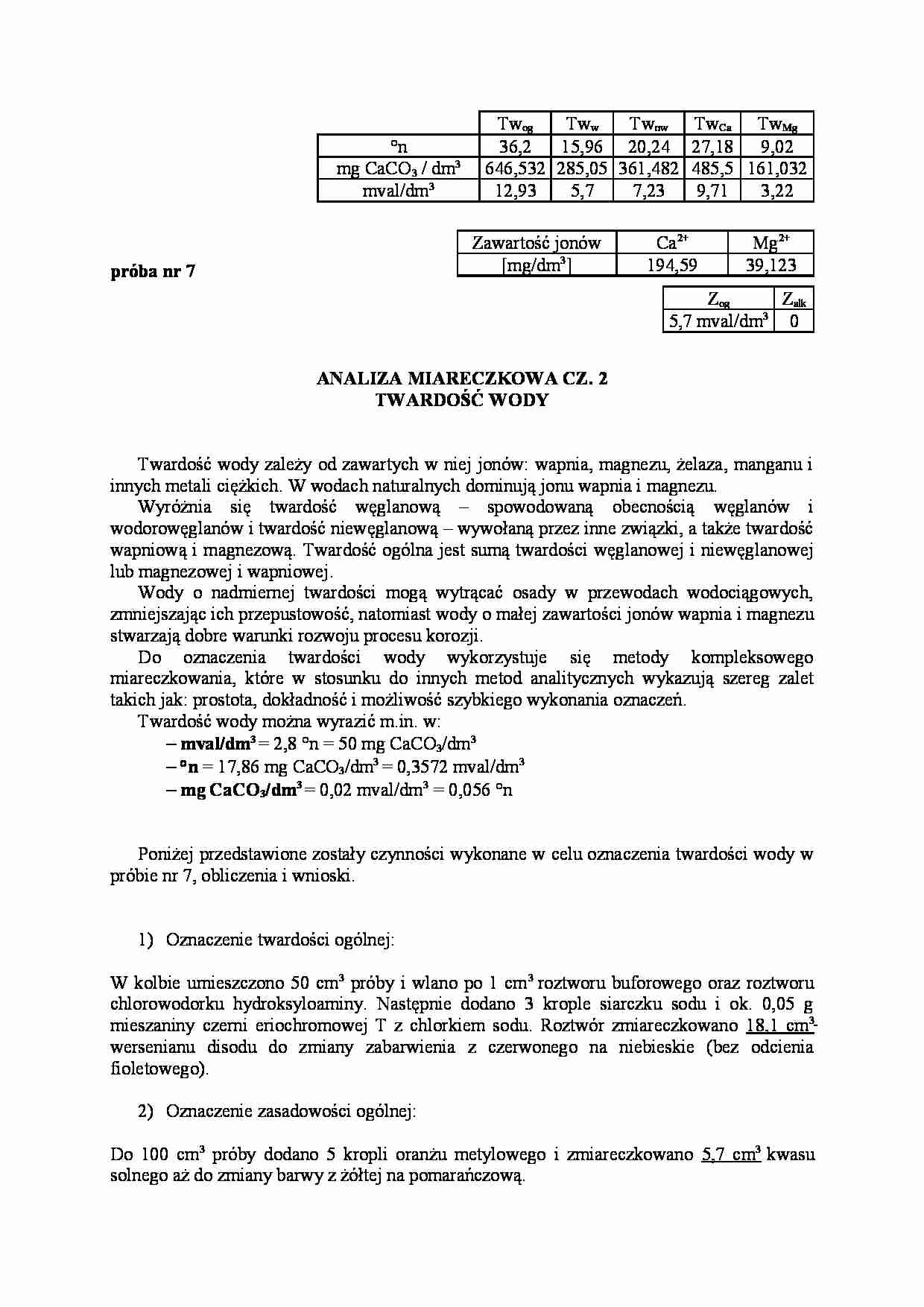 Analiza miareczkowa - twardość - strona 1