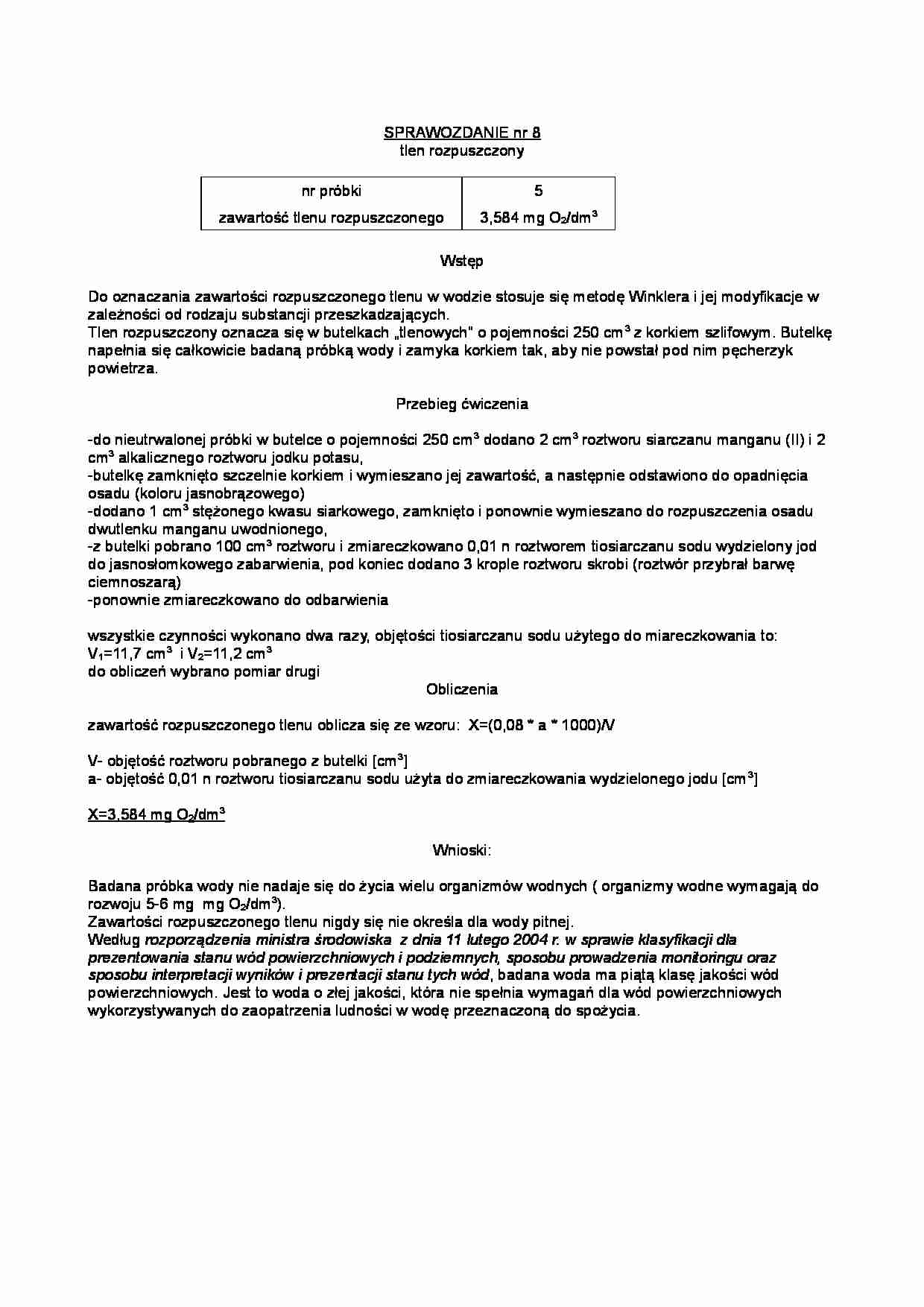 Sprawozdanie - tlen rozpuszczony - strona 1