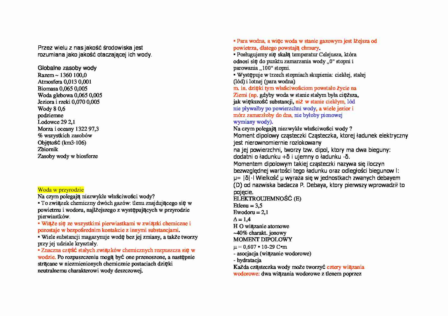 Wody w przyrodzie-opracowanie - strona 1