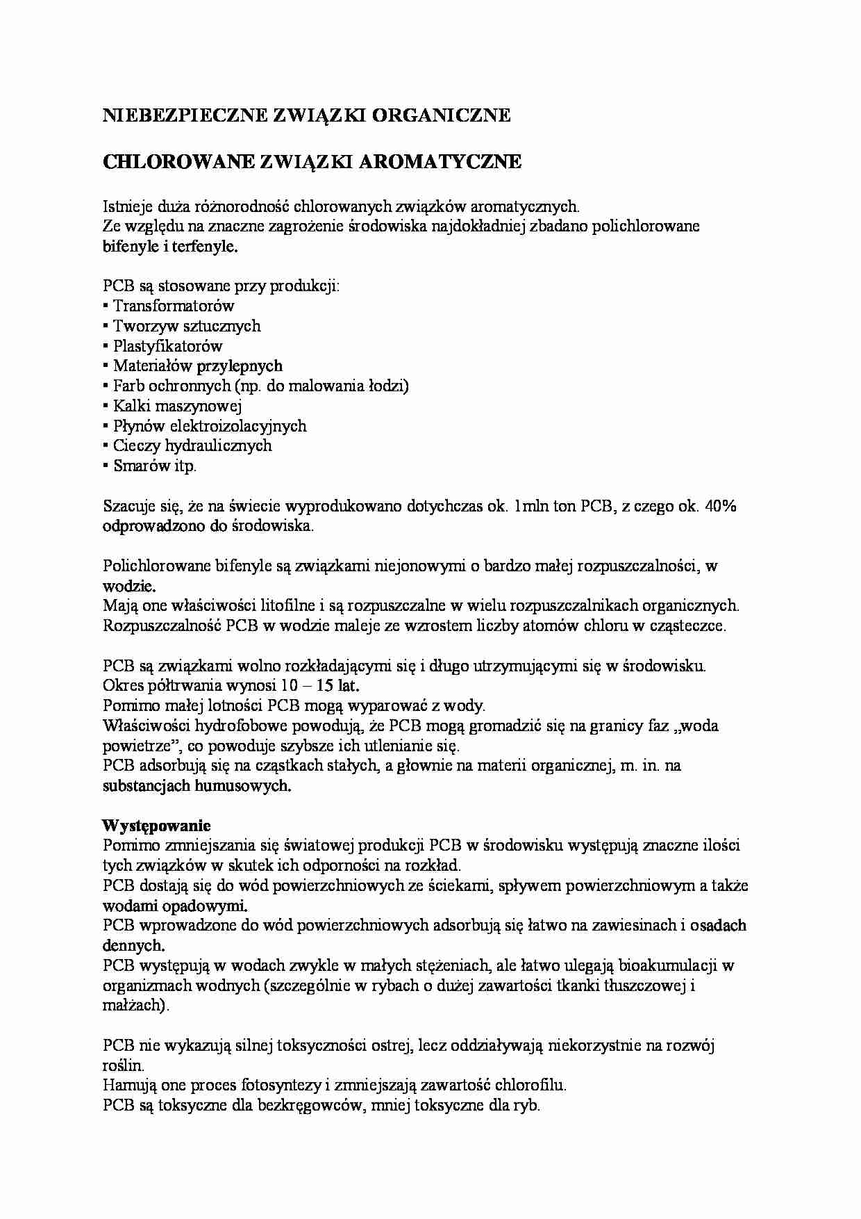 Niebezpieczne związki organiczne - chlorowane związki aromatyczne i dioksyny - strona 1