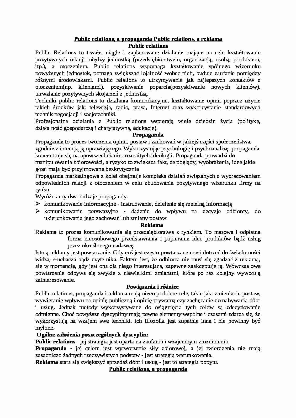 public relations a propaganda i reklama  - strona 1