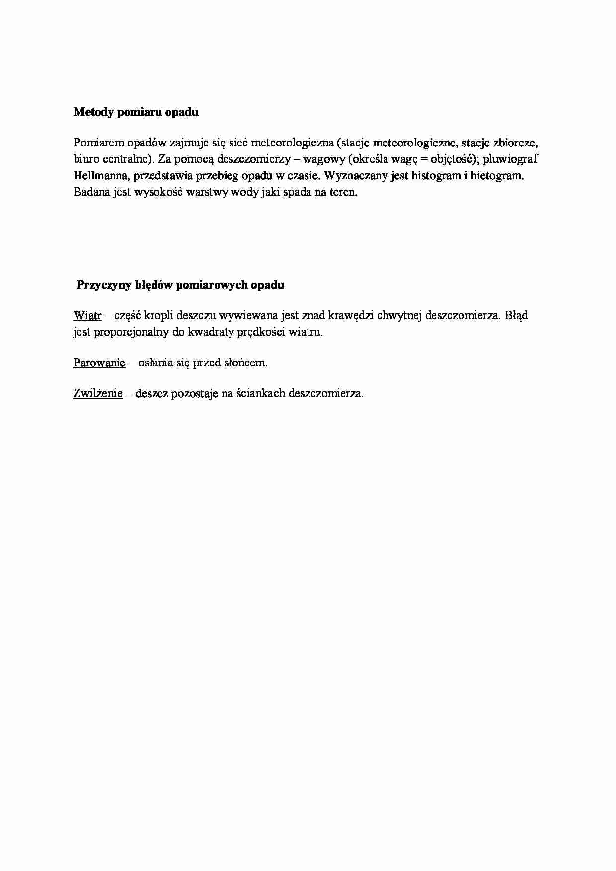 Metody pomiaru opadu i przyczyny błędów pomiarowych - strona 1