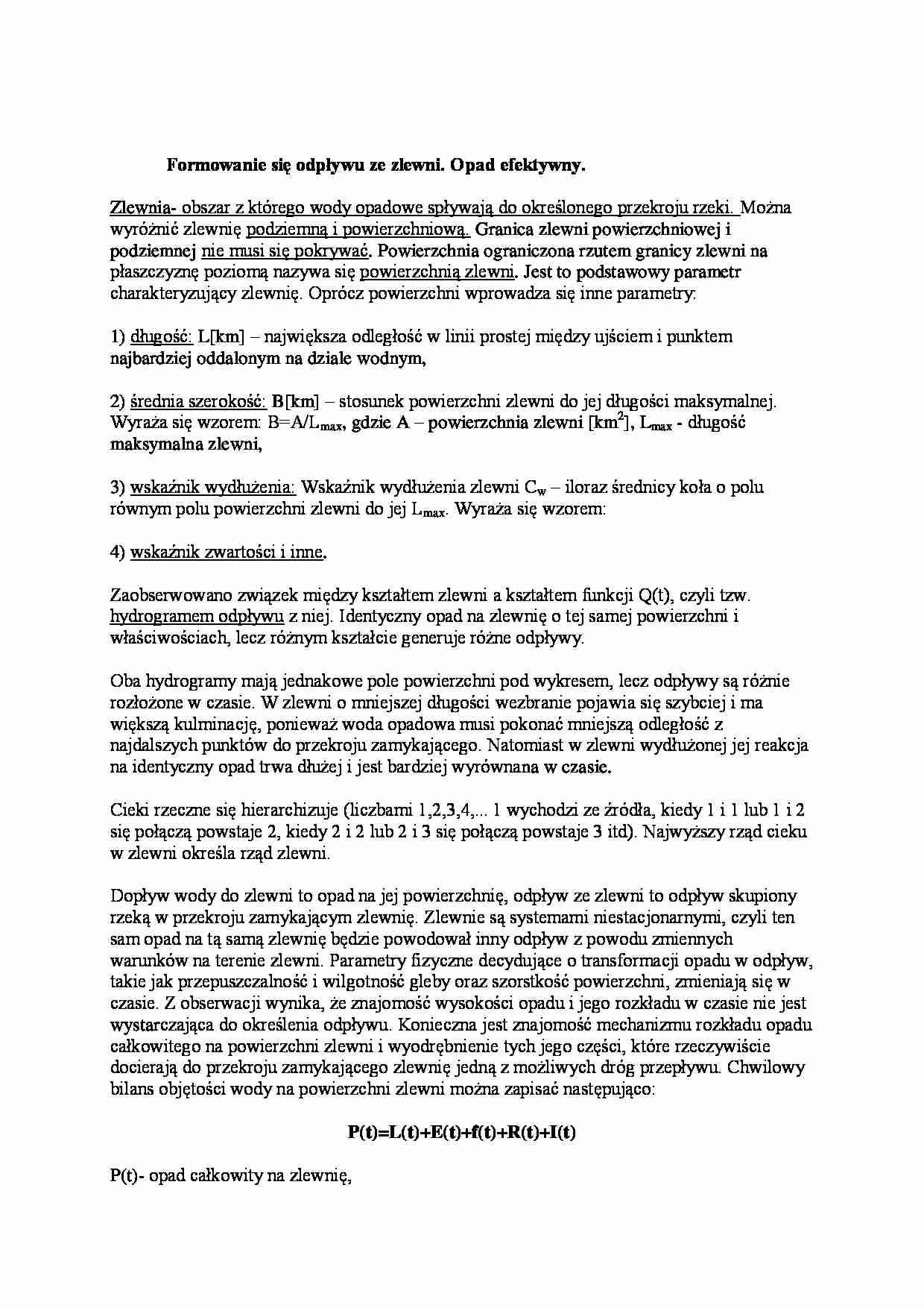 Formowanie się odpływu ze zlewni- opad efektywny - strona 1