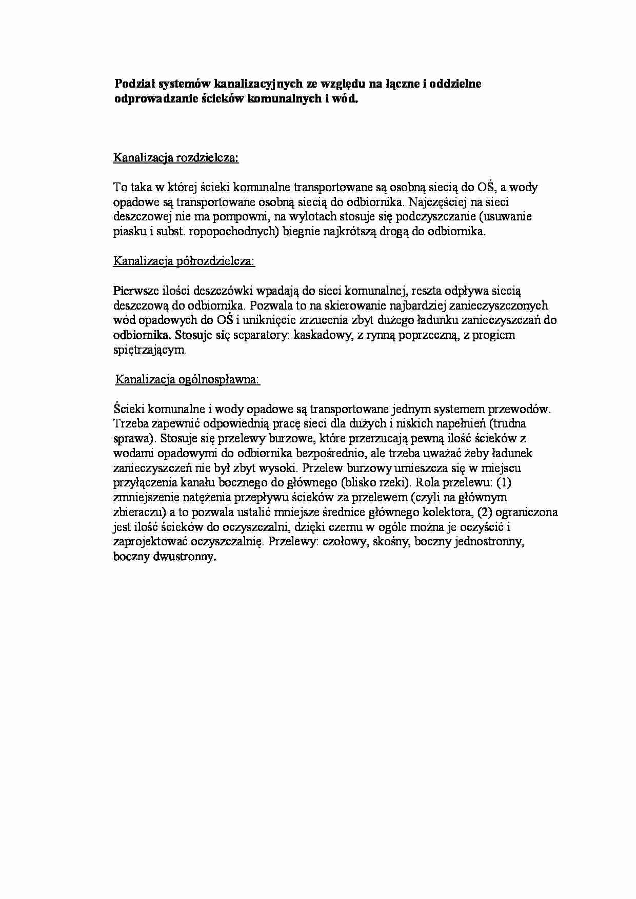 Podział systemów kanalizacyjnych  - strona 1