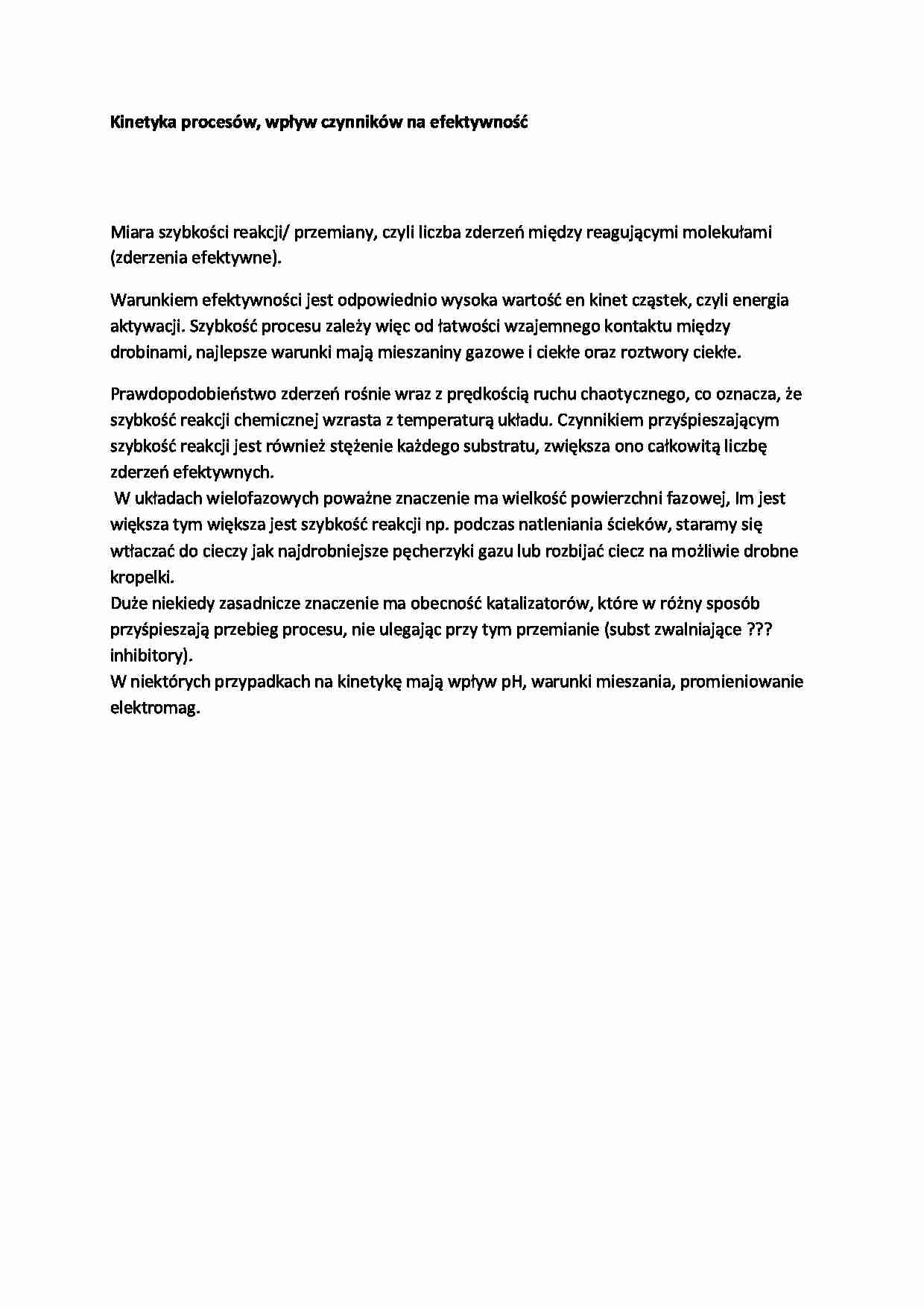 Kinetyka procesów, wpływ czynników na efektywność - strona 1