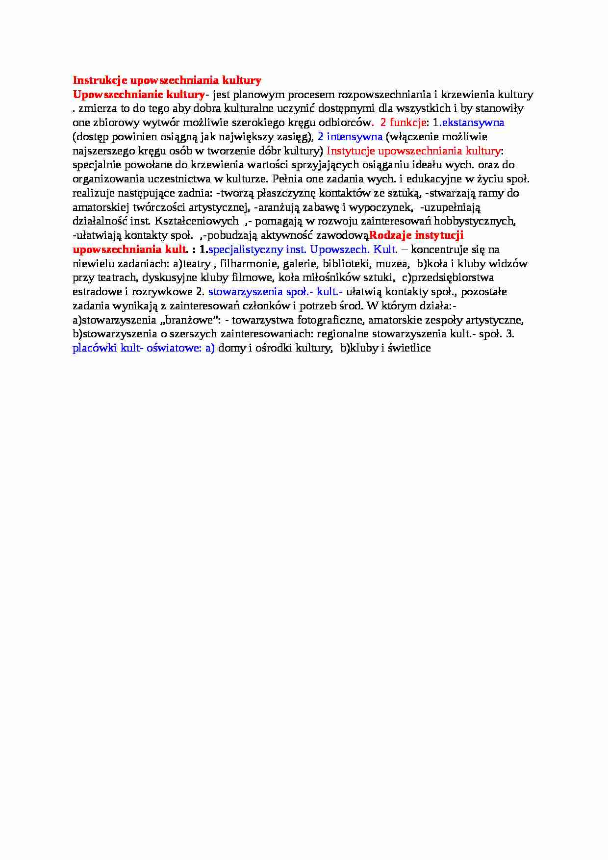 Instrukcje upowszechniania kultury Andragogika - strona 1