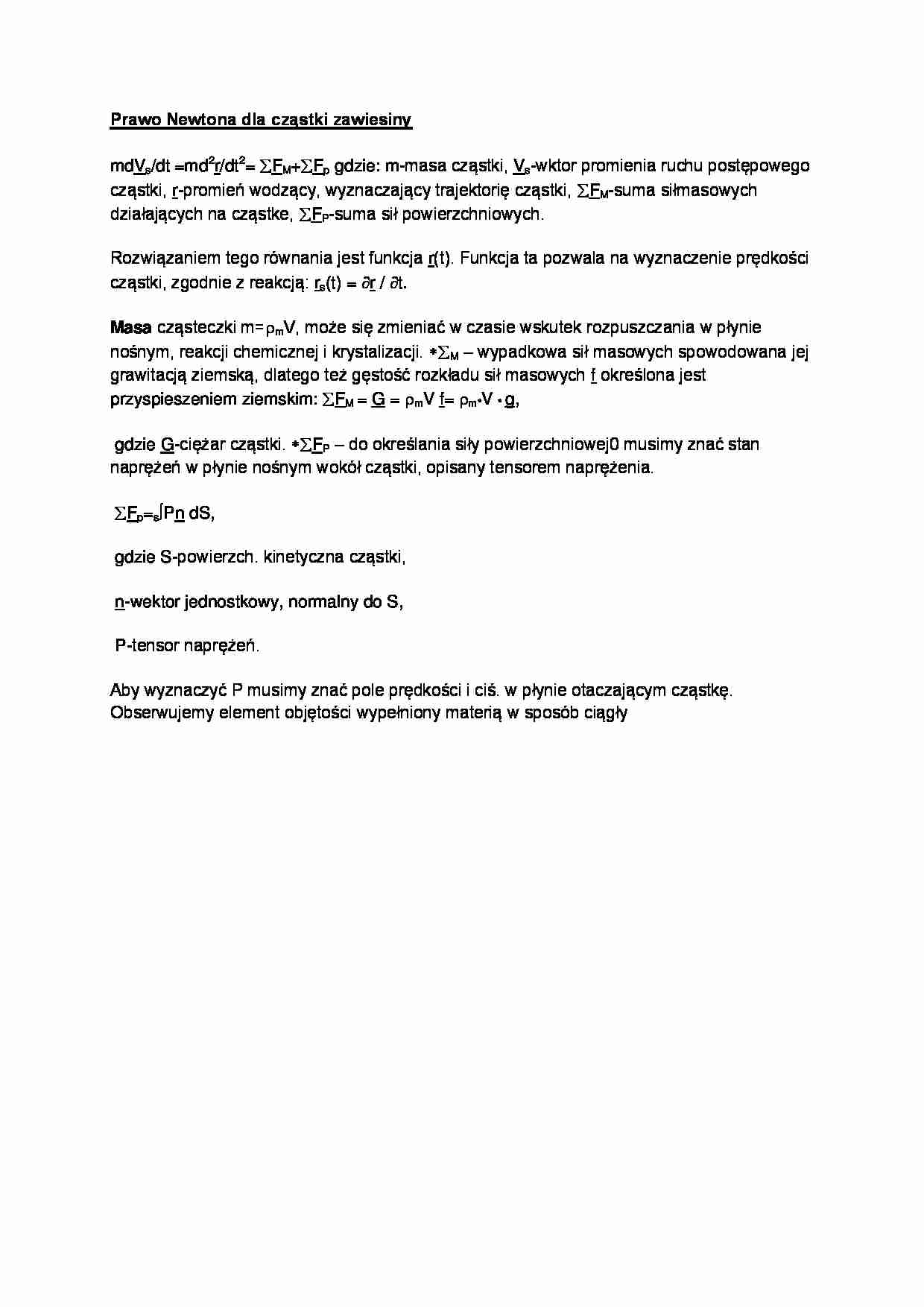 Prawo Newtona dla cząstki zawiesiny - strona 1