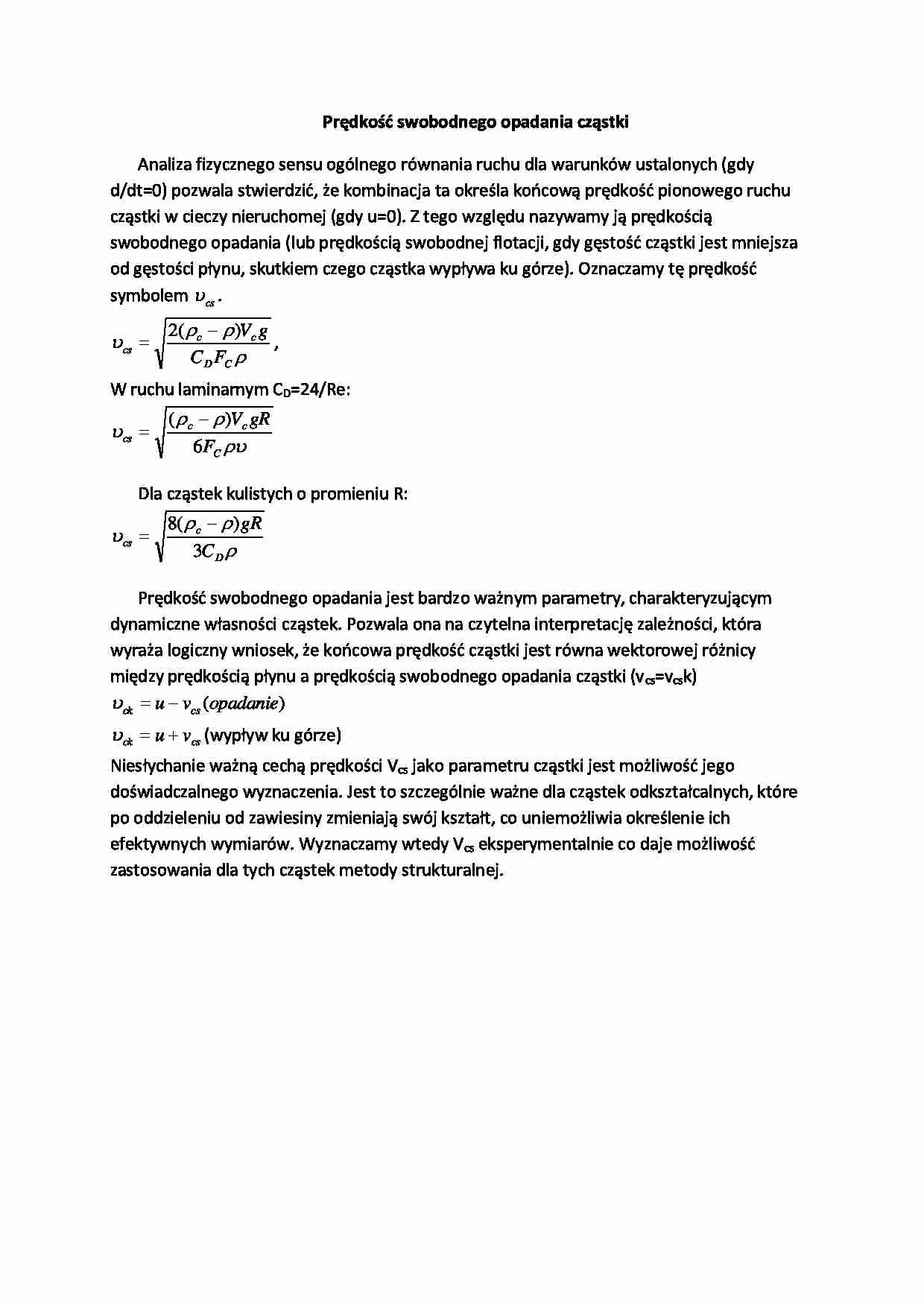 Prędkość swobodnego opadania cząstki - strona 1