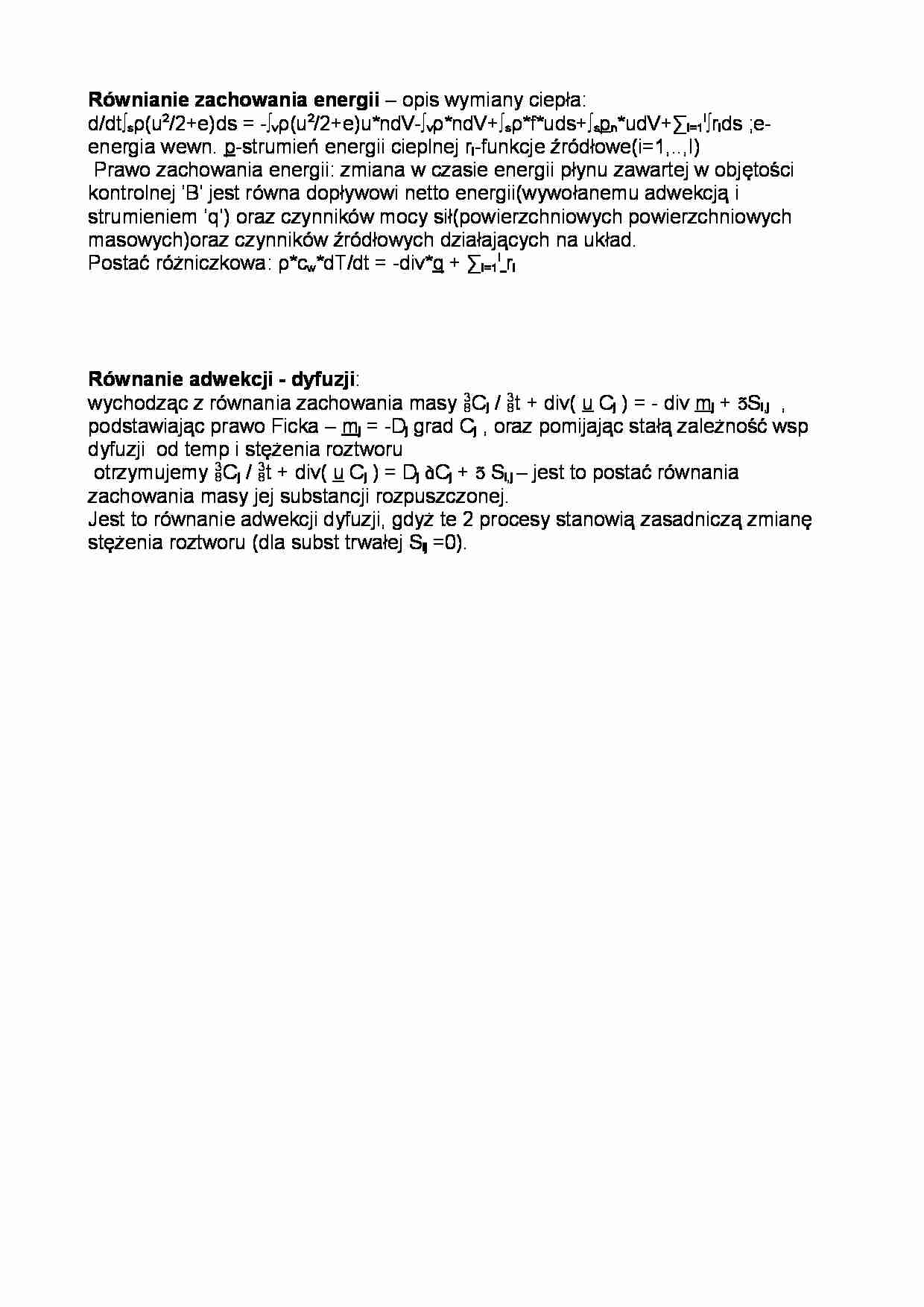 Równianie zachowania energii, równanie adwekcji-dyfuzji - strona 1