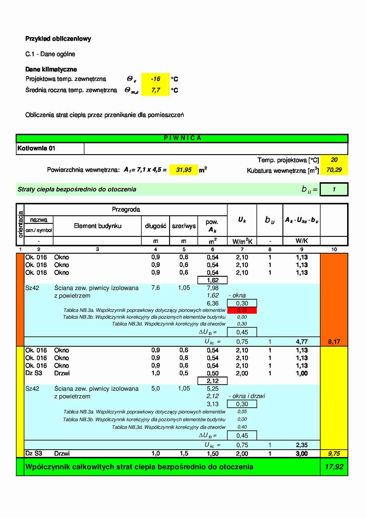 Przykład obliczeniowy-obciążenie cieplne pomieszczeń wg PN 12831 - strona 1