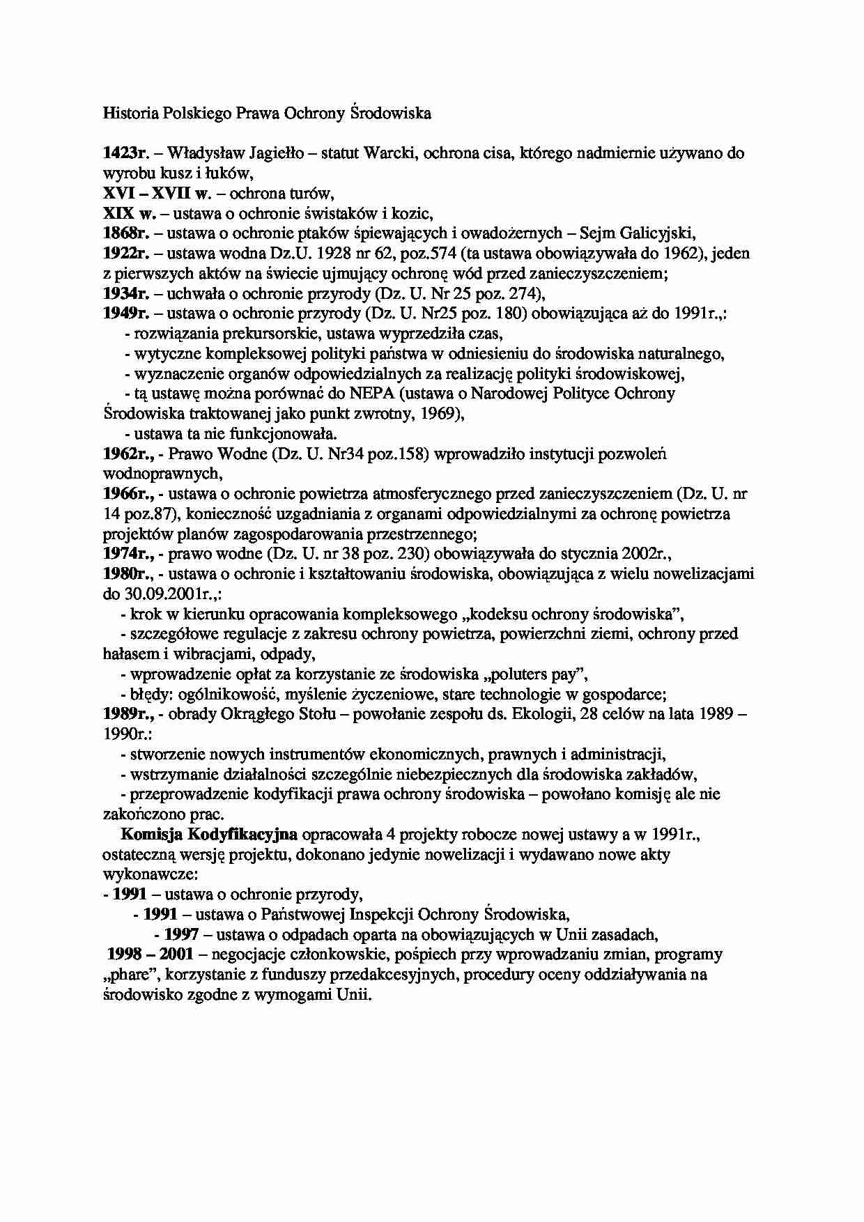 Historia Polskiego Prawa Ochrony Środowiska-wykłady - strona 1