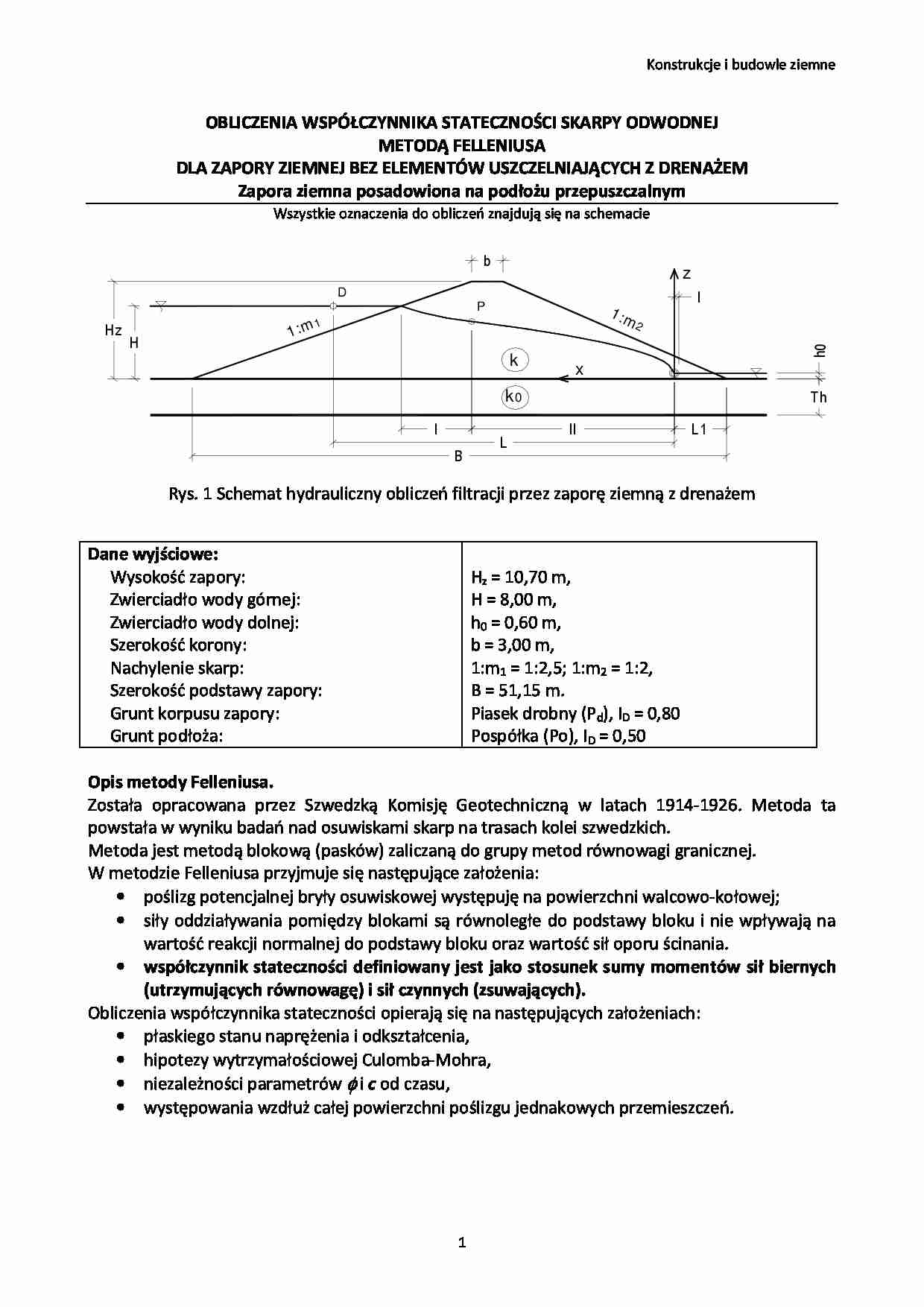 Obliczenia współczynnika stateczności skarpy odwodnej - strona 1