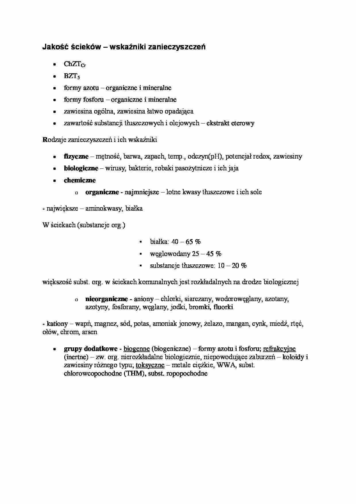 Jakość ścieków – wskaźniki zanieczyszczeń - strona 1