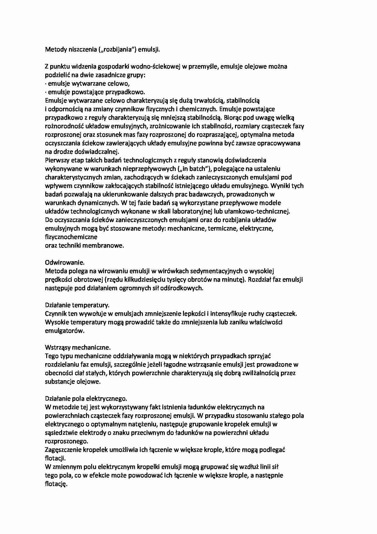 Metody niszczenia emulsji - strona 1