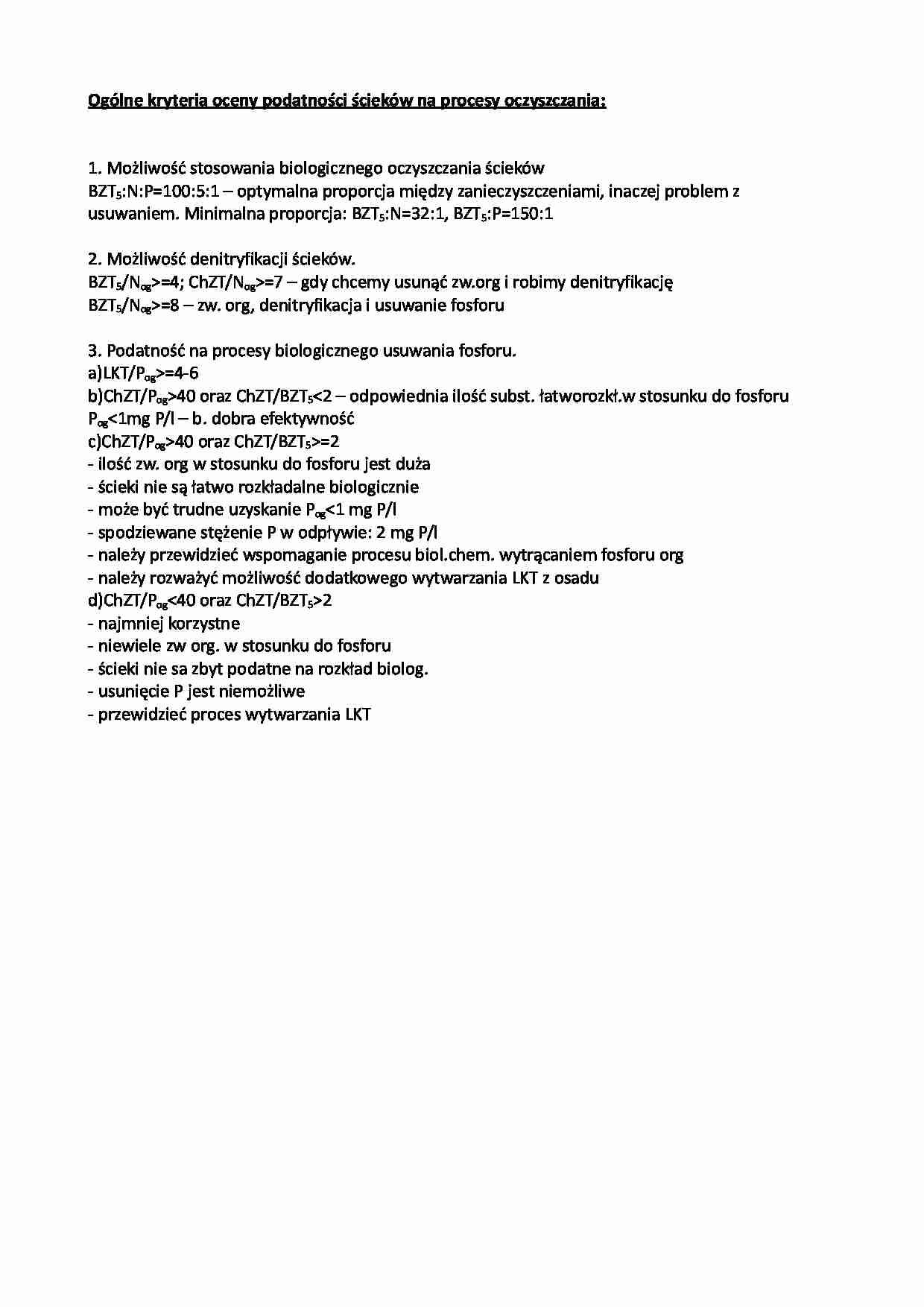 Ogólne kryteria oceny podatności ścieków na procesy oczyszczania - strona 1