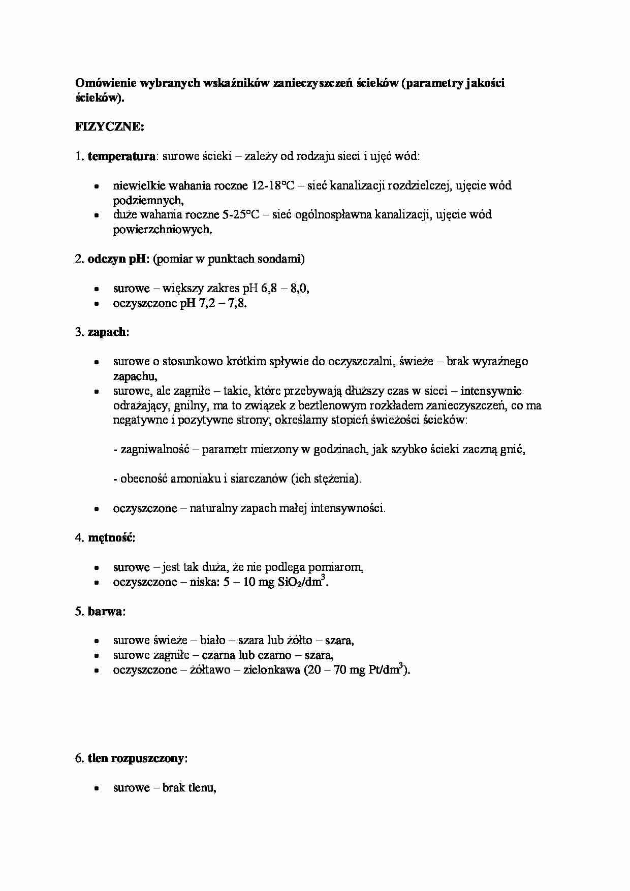 Omówienie wybranych wskaźników zanieczyszczeń ścieków - strona 1