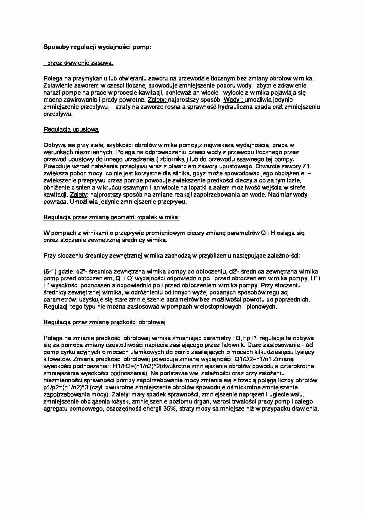 Sposoby regulacji wydajności pompy - strona 1