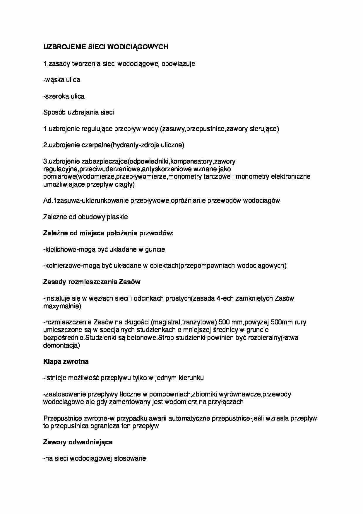 Uzbrojenie sieci wodociągowych - strona 1